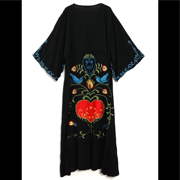 Bohemian Embroidered Black Hearts Magic Long Maxi Gown In Black 5 Star ⭐️ Maxi - Picture 6 of 10